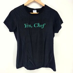 Port & Company T-Shirt Ladies Medium Black Yes Chef Graphic Teal Short Sleeve